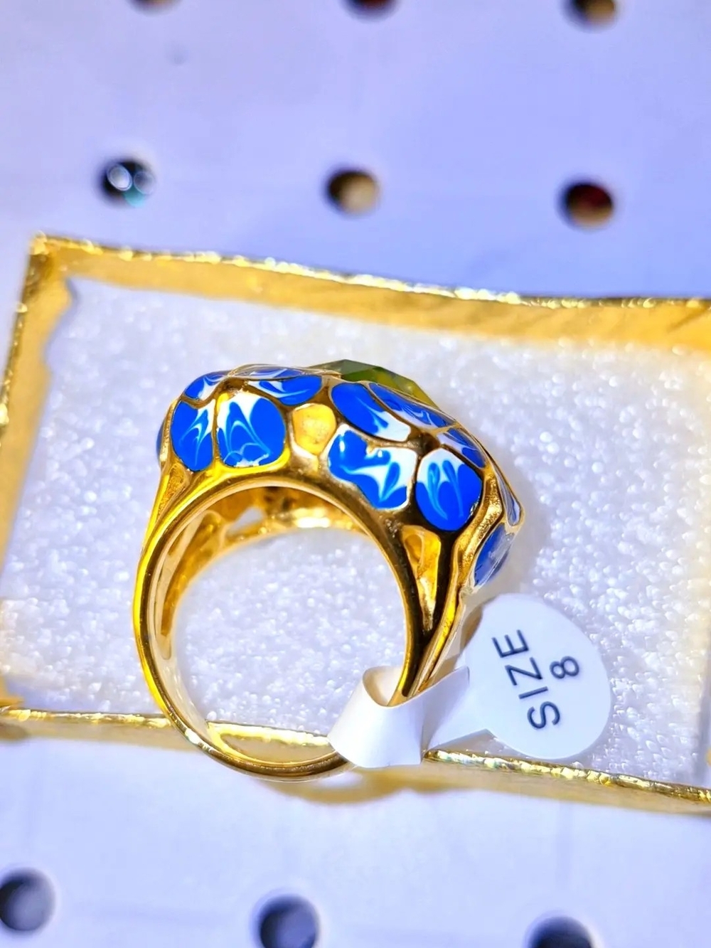 Planet Gold Gold and Blue Floral Enamel Ring